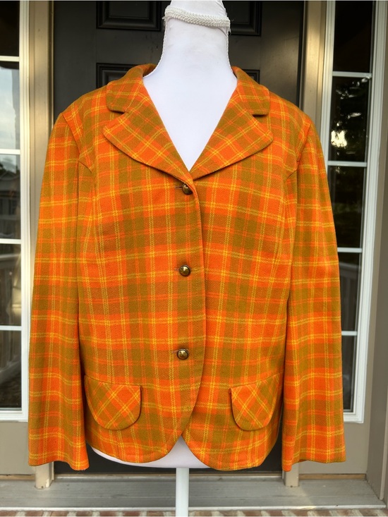 Pendleton Jackets & Blazers - Vintage 1960s Pendleton orange wool plaid button front blazer jacket 16 Large